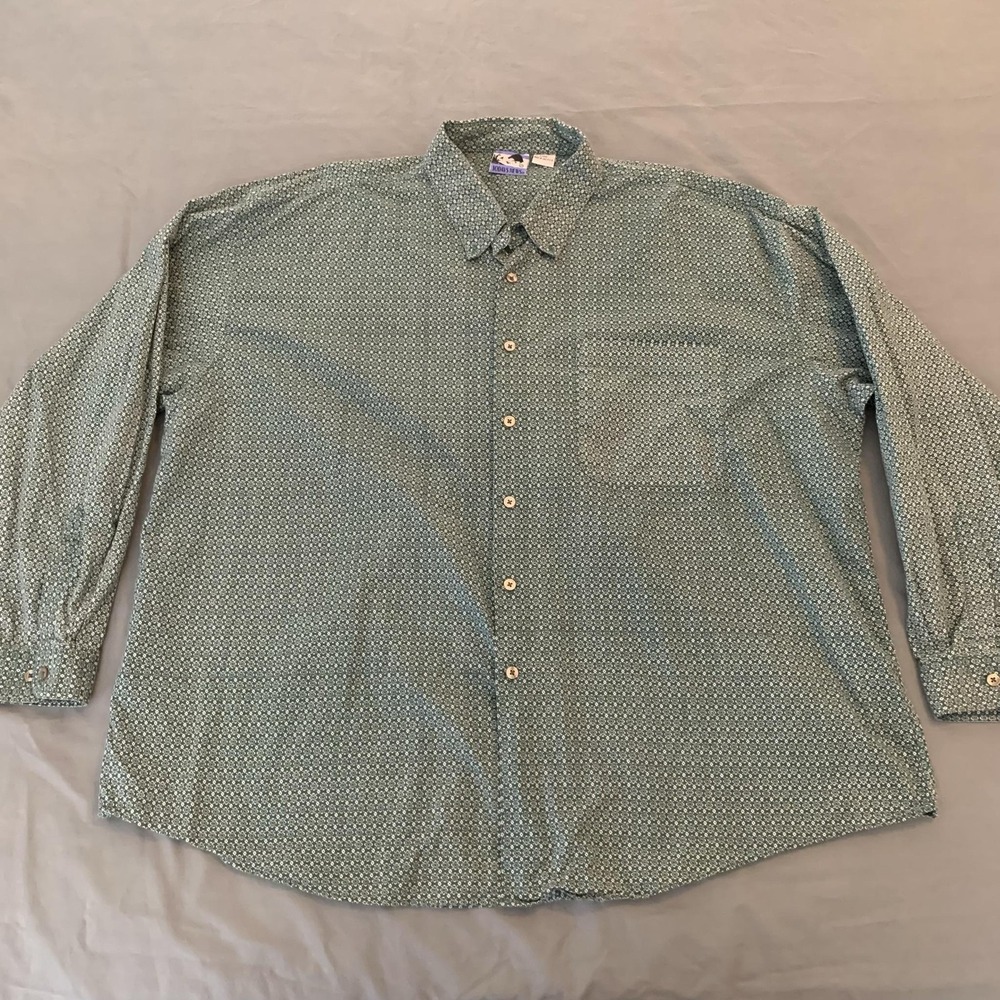 Vintage Todays News Shirt Mens 2XL Green Geometric Long Sleeve Button Front